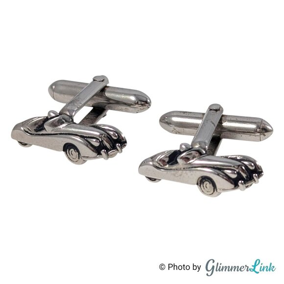 Swank Vintage Silver Tone Car Cufflinks and Tie Bar Set Automobile Design, 1960s - Picture 3 of 13